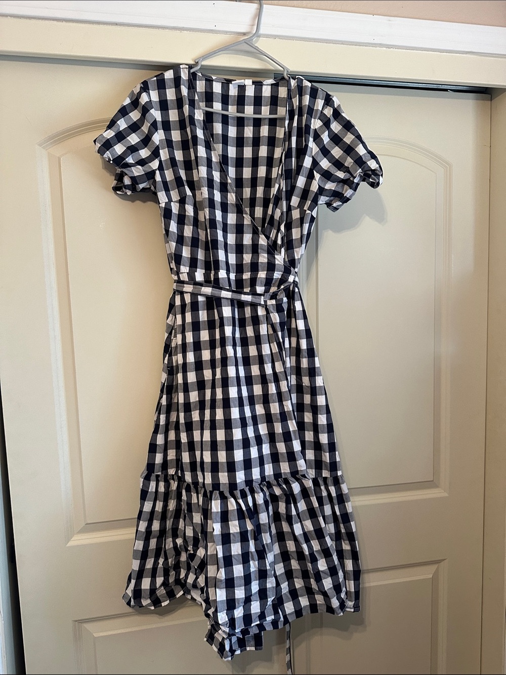 GAP Black and White Gingham Wrap Midi Dress